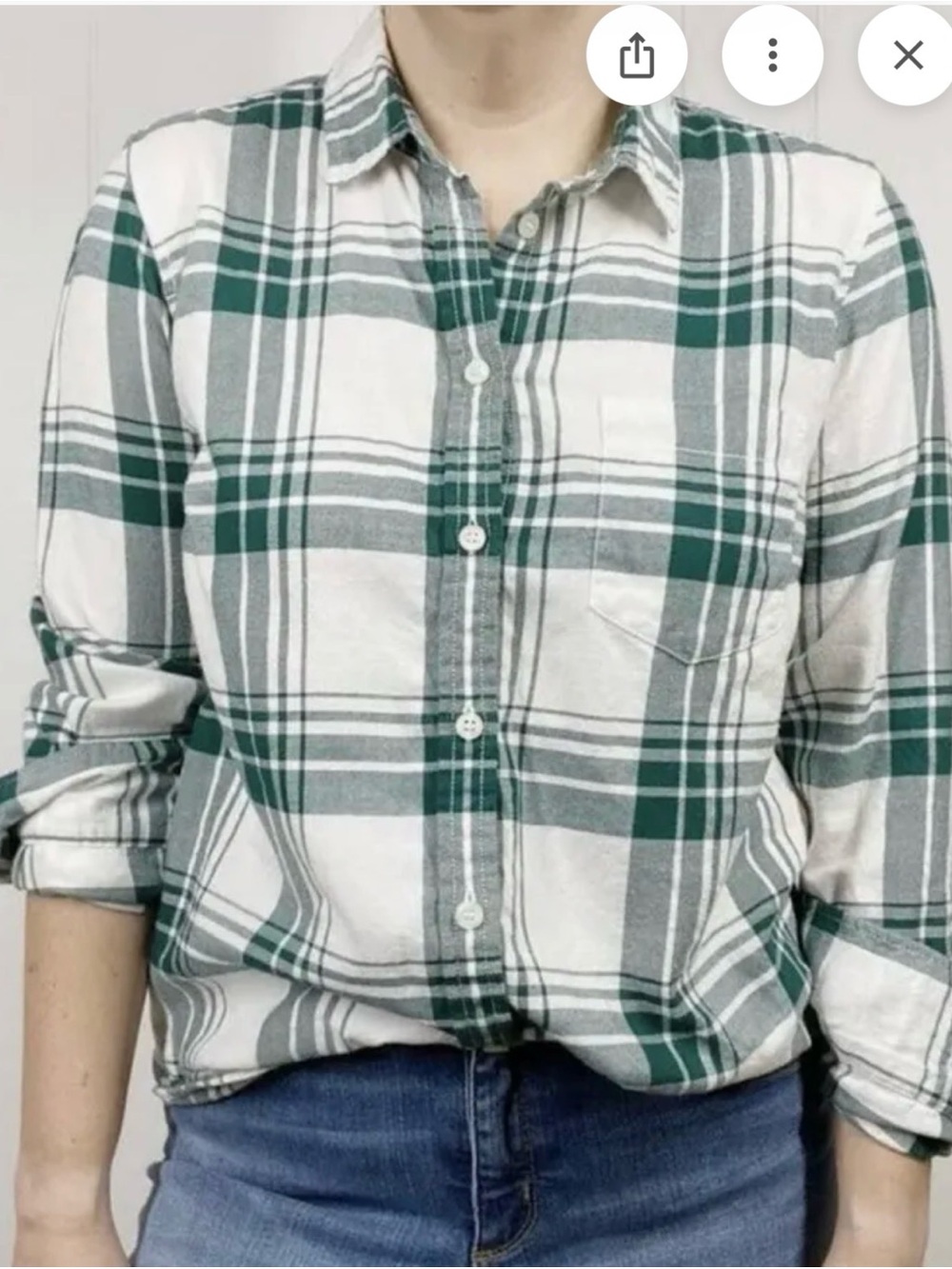 J Crew Classic Green & White Plaid Button-Down Shirt